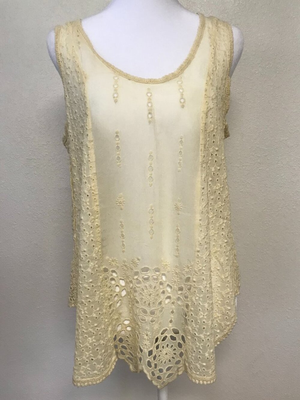 Johnny Was Embroidered Eyelet Tunic Top S Ivory Boho Lace
